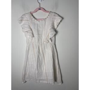 Girls Derhy Kids White Flutter Sleeve Cotton Dress Sz 8/10